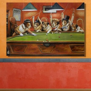 Dogs Playing Billiard, Dogs Playing,Pool,Playing Billiard Poster,Dogs Playing poster,Dogs Billiard Poster,Large Canvas Wall Art