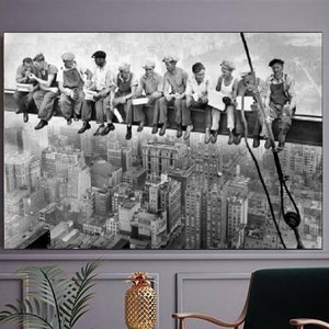 Lunch Atop, A Skyscraper,Skyscraper Canvas,New York Canvas, room decor, workers, on the bridge,Iconic Black And White Photographer Poster