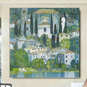 Kirche in Cassone, von Gustav Klimt, fertig zum Aufhängen, klimt art, Kirche decor, klimt Kirche art, home decor, klimt signum, klimt sign, signiert
