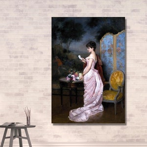 La carta de amor, Auguste Toulmouche, 1883, decoración de sala de estar, arte de Toulmouche, decoración de la carta de amor, arte de pared en lienzo, póster de la carta de amor