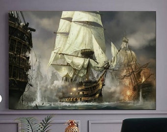 Barco de Napoleón, Barco pirata, Arte mural en lienzo, Arte mural de velero, Barco pirata, Mural de pared, Barcos pirata, Impresión de arte mural para decoración de sala de estar,