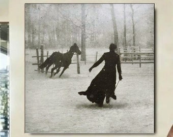 Lady and Her Horse on a Snowy Day, by Félix Thiollier,1899 ,Félix Thiollier art,modern canvas print,Félix Thiollier decor, Classic Art Print
