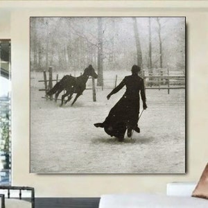 Lady and Her Horse on a Snowy Day, by Félix Thiollier,1899 ,Félix Thiollier art,modern canvas print,Félix Thiollier decor, Classic Art Print