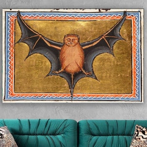 Aberdeen Bestiary, Bat, 12th Century Illuminated, Mittelalterliche Handschrift, Leinwanddruck, Aberdeen Bestiary Kunst, Aberdeen Bestiary Poster
