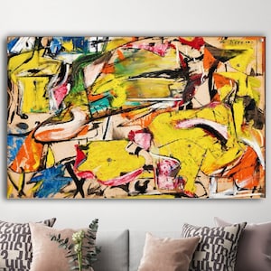 willem de kooning, arte de pared abstracto, lienzo de Kooning, arte de pared moderno, decoración de pared con imágenes, decoración de sala de estar, arte de willem de kooning,