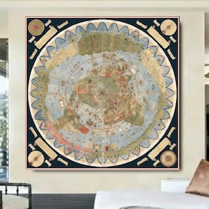 1587 Urbano Monte Giant Flat Earth Medieval Map Of The World Mappa Mundi Antique Old World Atlas Cartography ,canvas decor, office decor,