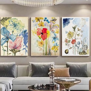 Set Of 3,Salvador Dali, Fleurs 1948,Surrealism art,Flowers canvas,Dali canvas art, living room decor,Dali print art, Picture wall art