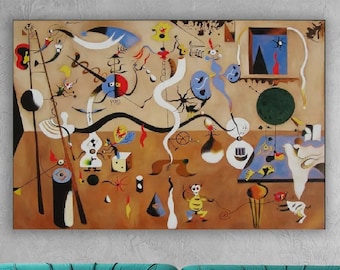 ジョアン・ミロ作「ハーレクインのカーニバル」、抽象的な壁画、静物画