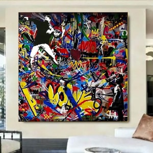 Banksy,Child Graffiti art,living room decor, banksy canvas , Urban Style Canvas, kids room decor,Cliffs Kids, Room Gift,Modern Street Art