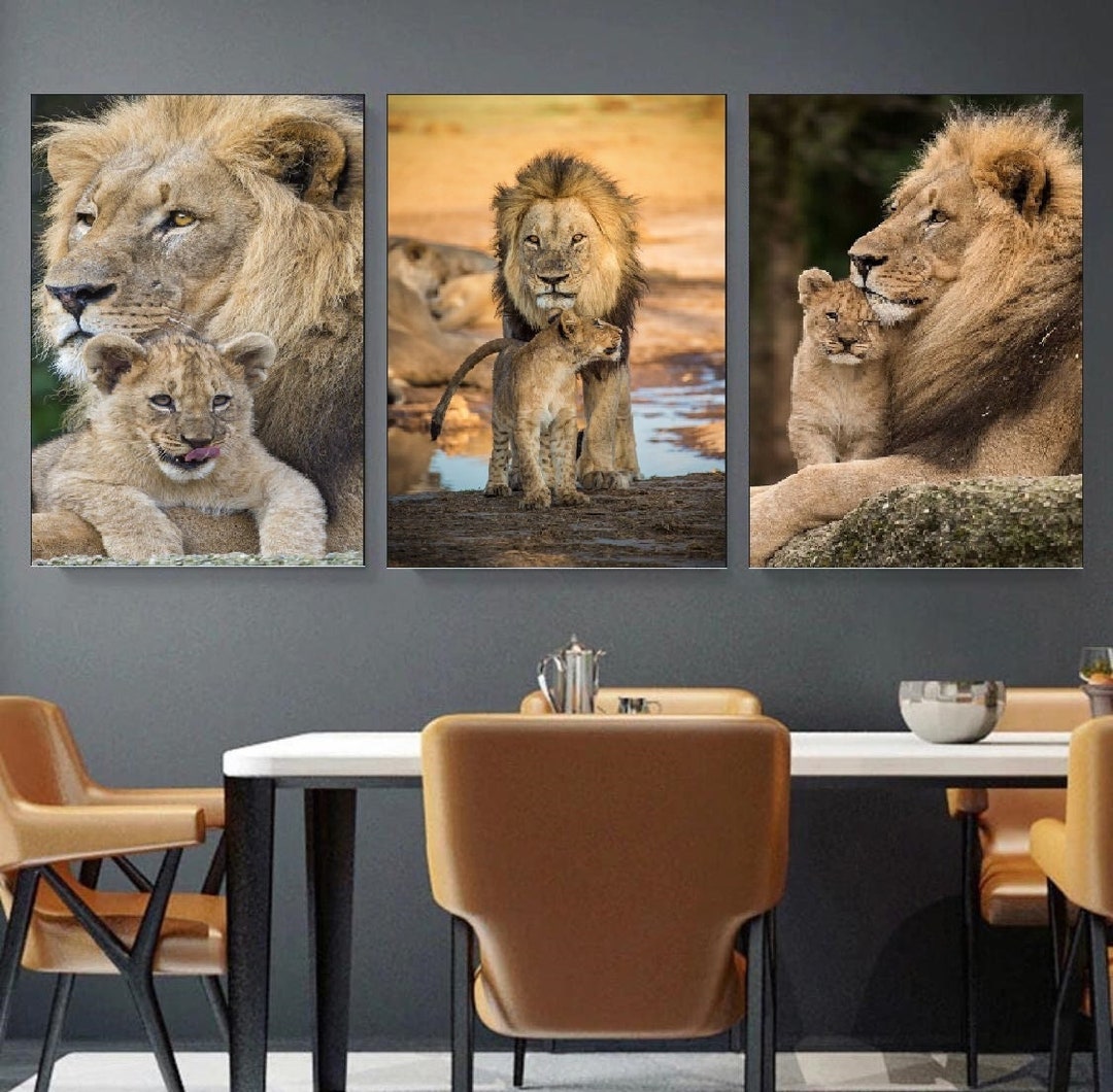 Set of 3,lion Family, Lion Family Canvas, Lion Family Art, Lion Picture ...