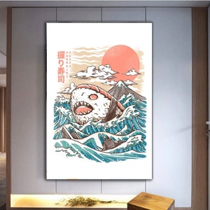 The Great, Sharkiri Sushi!, Another kaiju,living room decor, canvas print, office decor,japanese art,Sharkiri Sushi poster,