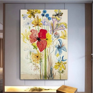 Salvador Dalí, Exposición de Dalí, Impresión de Flores de Salvador Dalí 1948, Póster de Flores de Dalí, Impresión de Flores Silvestres, Arte Surrealista, LIENZO de Salvador Dalí