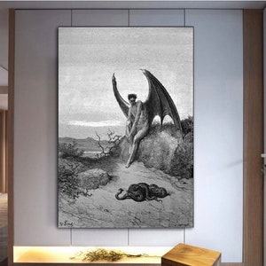 Gustave Dore ,Depiction of Satan  ,Gustave Dore art, Gustave Dore Canvas,room decor, modern decor,Depiction Satan poster