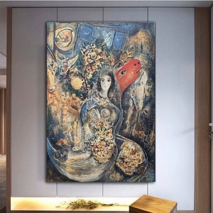 Marc CHAGALL, La novia con flores, arte de Marc CHAGALL, arte del Gato Negro, decoración con flores, La novia con póster