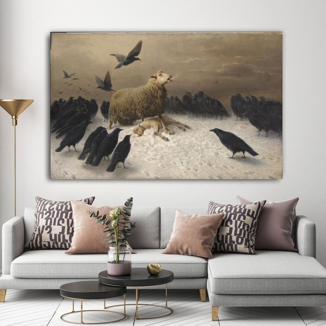Anguish Sheep and Crows, Friedrich Schenck, Canvas Print Art, Living ...