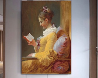 フラゴナール「読書する少女」キャンバスプリント：ジャン・オノレ