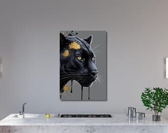 majestätischer schwarzer Panther, schwarzer Panther Kunst, schwarzer Panther Dekor, Panther Poster, Wohnzimmer Dekor, Leinwand Wand Kunst, fertig zum Aufhängen, Wohndekor