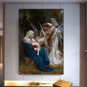 Lied der Engel, Violine an Maria und Jesuskind, Gemälde von Bouguereau Repro, Jesuskind, Jesuskindplakat, Jesuskinddekor