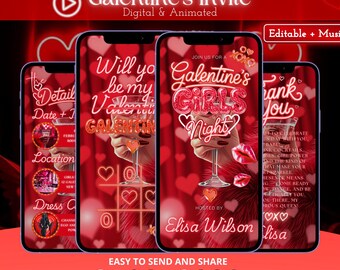 Galentine’s Girls Night Invite | Animierte Video Einladung | Bearbeitbare digitale Canva-Vorlage | Flirty Valentine Party Telefon Evite