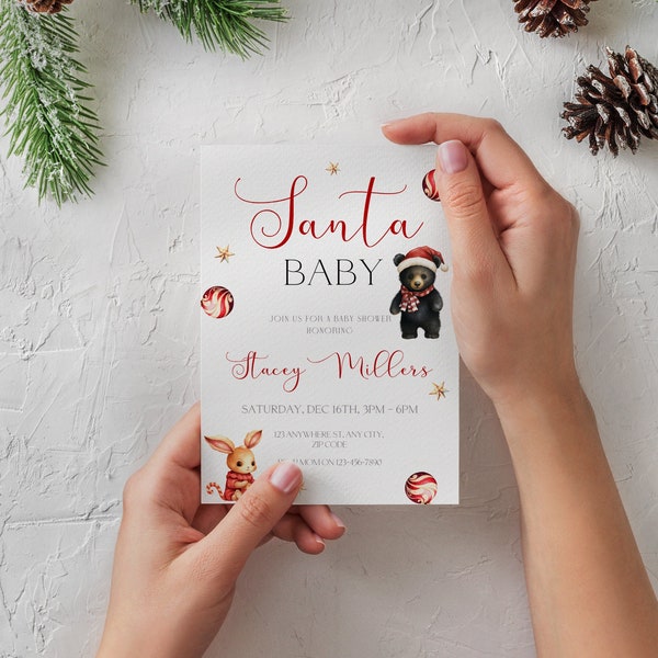 Santa Baby Shower Invitation | Winter Baby Shower Printable Invitation Template | Christmas Baby Shower Invite | December Baby Shower