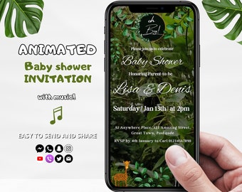 Baby Shower Jungle Invitation, Jungle Theme Baby Shower Video Invitation, Animated Safari Party Baby Boy Digital Evite