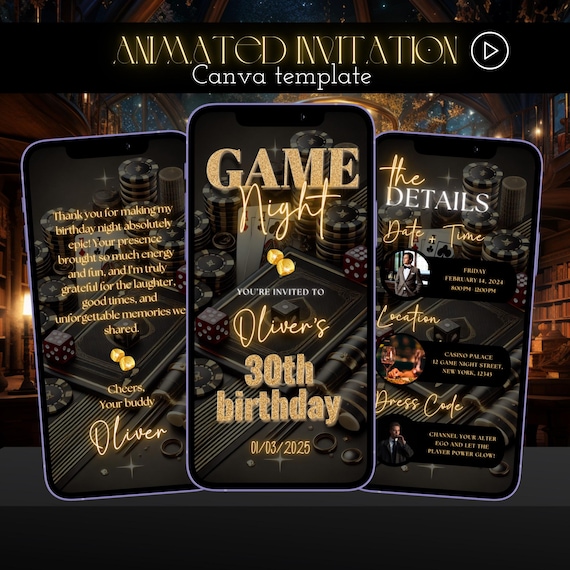 Game Night Invitation | 30th Birthday Video Invite | Casino Night Digital Invite | Casino Birthday Invitation Template