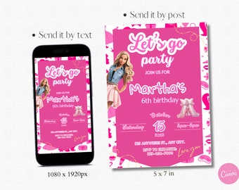 Pink Doll Birthday Invitation | Instant Download | Girl Birthday Party | Doll Invitation Template | Pink Sparkle Birthday Invitation