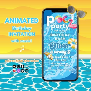 Animated Pool Party Invitation for Boys, Editable Teenage Birthday Invite, Summer Fun Party Invite Template, Pool Video Invite