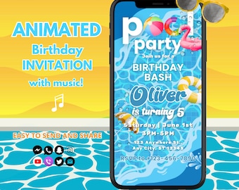 Animated Pool Party Invitation for Boys, Editable Teenage Birthday Invite, Summer Fun Party Invite Template, Pool Video Invite