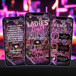 Digital Ladies Night Invitation | Ladies Night Out Video Invite | Neon Pink Girl Party Invitation Template | Girls Night Invite
