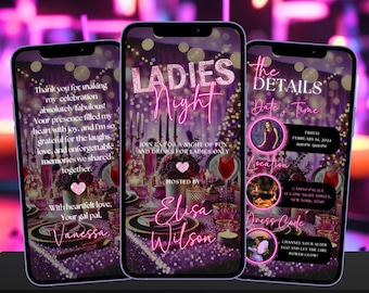 Digital Ladies Night Invitation | Ladies Night Out Video Invite | Neon Pink Girl Party Invitation Template | Girls Night Invite