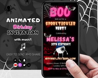 Halloween Geburtstagseinladung Mädchen animierte Geburtstagseinladung Vorlage Halloween Girl Birthday Party Einladung Digital