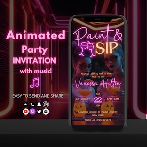 Paint And Sip Invite | Animated Birthday Celebration Invite For Women | Wine And Paint Birthday Invitation Digital Sip and Pour