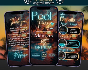Adult Pool Birthday Invite | Summer Pool Party Video Invitation | Beach Party Template Digital Invitation | Summer Birthday Party