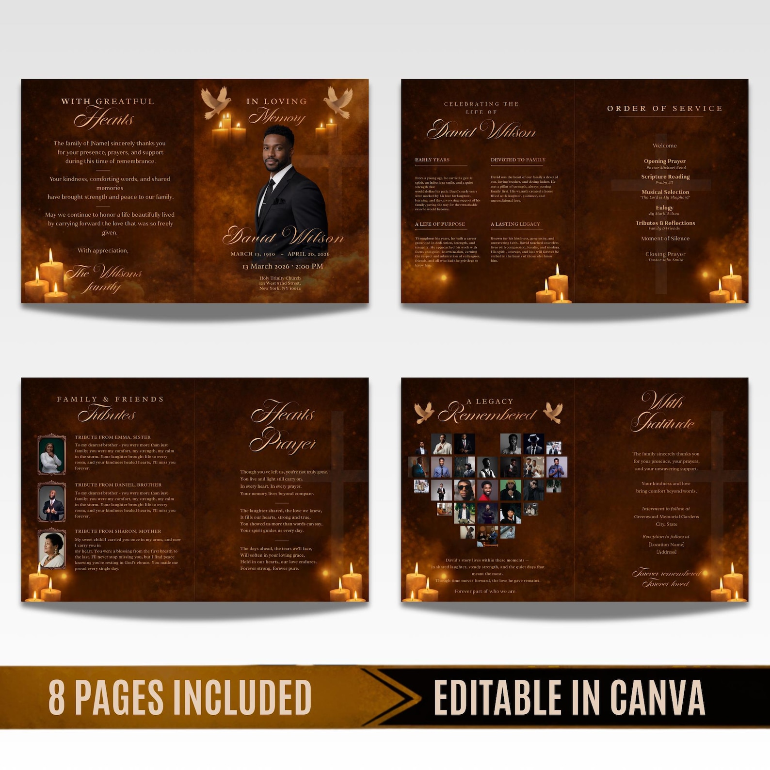 Editable Funeral Program Template Canva | Celebration of Life Memorial ...