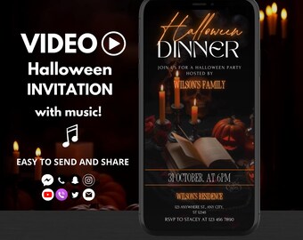 Halloween Dinner Invitation Video Template, Animated Spooky Party Invite, Digital Editable Adult Halloween Dinner Party Invitation