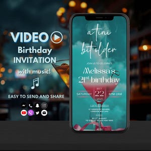 Tini Bit Older Birthday Invitation Video, Martini Birthday Invite, 30th Birthday Dinner, Editable Canva Cocktail Party Evite