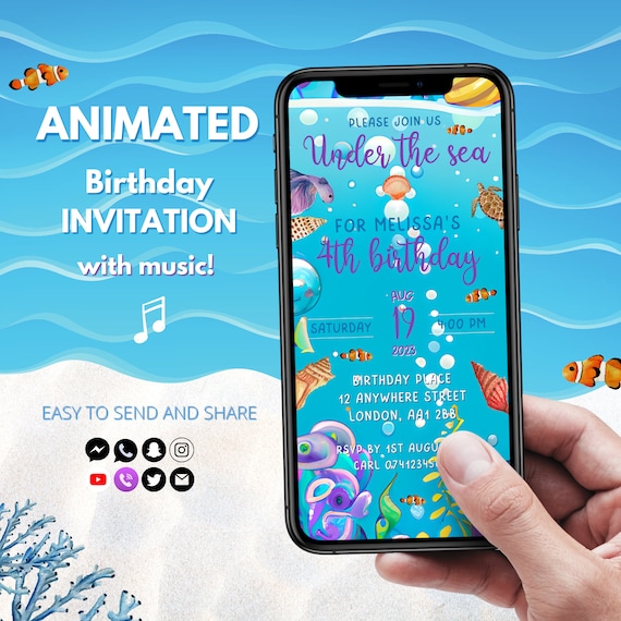 Under The Sea Birthday Invitation Digital Ocean Theme Birthday Party Invite Animated Sea Splash Party Invite Editable with music