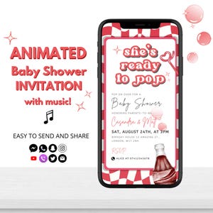 Animated She’s Ready to Pop Baby Shower Invite – Soda Pop Theme Gender Neutral Invite Digital, Retro Summer Instant Download