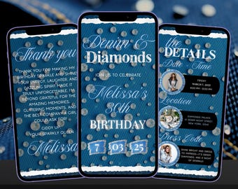 Denim Diamond Party Invitation | Denim And Diamonds Birthday Invitation Template | Blue Jean Invites | Video Denim Invite