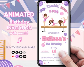 Invitación de cumpleaños de gimnasia / Invitación a fiesta de gimnasia / Plantilla editable de invitación de gimnasia / Fiesta de cumpleaños de gimnasia