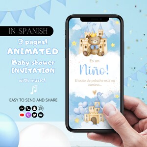 Invitación Baby Shower Oso en Español Texto Digital Boy Baby Shower Evite We Can Bearly Wait Baby Shower Invitar Mensaje Descargar