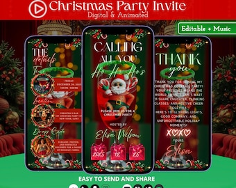 Invito animato per la festa di Natale degli amici di Ho Ho Ho, invito divertente per la festa di Natale, invito per la serata tra ragazze, invito digitale modificabile per Natale Coquette