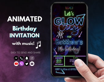 Animated Neon Glow Birthday Invitation Template (Digital Download)