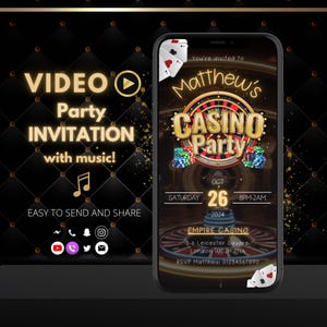 Invito alla serata casinò / Invito digitale / Carte da gioco per la serata poker / Download digitale / Invito video per la festa al casinò / Festa per la serata casinò