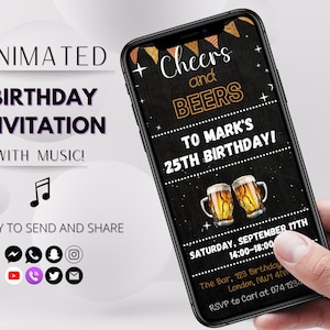 Cheers and Beers Invitation Animated, Cheers and Beers to 25 Years, Beer Surprise Birthday Party Invitation Video