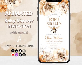 Floral Honey Bee Baby Shower Invitation | Gender Neutral (Digital Download)