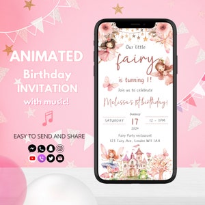 妖精の誕生日招待ビデオ | 妖精の庭のビデオ招待状 | 妖精のパーティーアニメーション招待状 | 魔法の森の1歳の誕生日