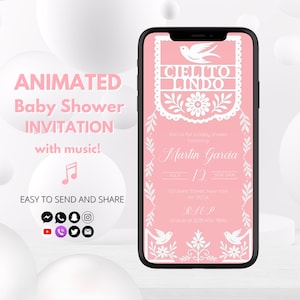 Cielito Lindo Pink Baby Shower Invitation – Editable Canva Template, Mexican Papel Picado Invite for Girl, Talavera Theme Digital