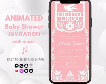 Zaproszenie na Baby Shower Cielito Lindo – meksykański Papel Picado, motyw Talavera (edytowalny szablon Canva)